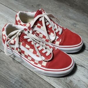 VANS | Old Skool Red and White Checkered Sneakers Mens 4